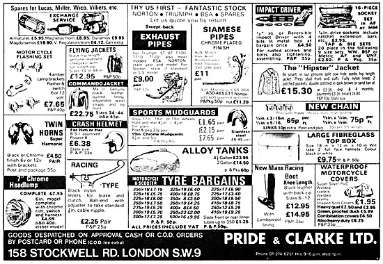 Pride & Clarke Motor Cycle Parts Stockists                       