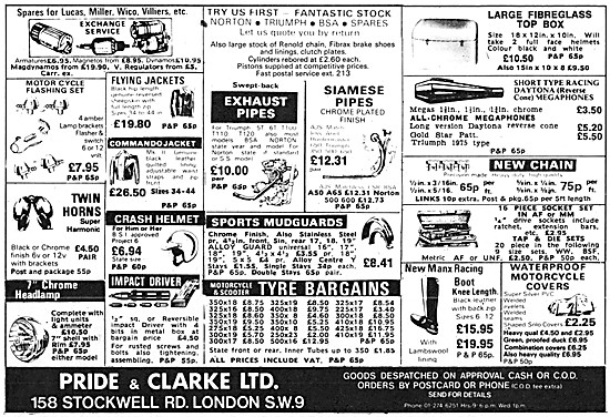 Pride & Clarke Motor Cycle Sales & Parts Stockists               