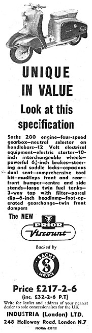 1959 Prior Viscount Motor Scooter - Sachs 200 cc                 