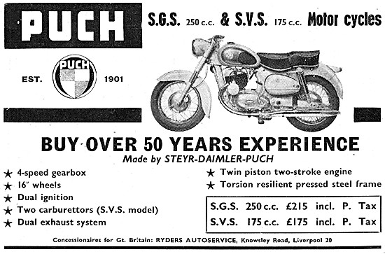 Puch Motor Cycles - Puch SGS 250 cc - Puch SVS 175 cc            