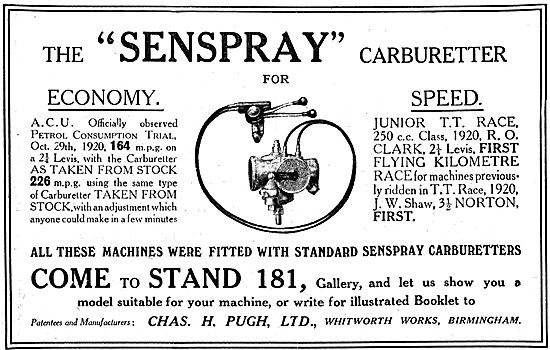 Pugh Senspray Carburetters 1920                                  