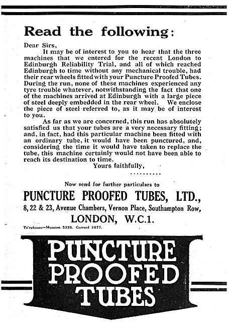 Puncture Proofed Motor Cycle Inner Tubes 1920                    