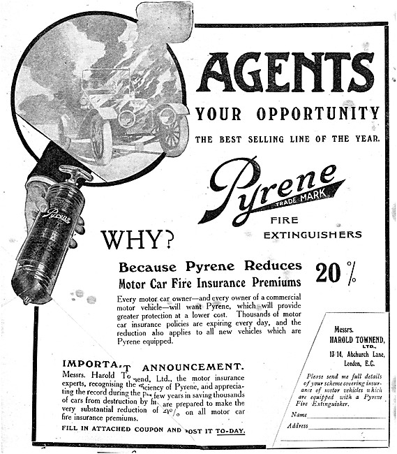 Pyrene Fire Extinguisher 1909 Advert                             