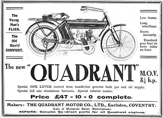 1908 Quadrant MOV 3.5 hp Motor Cycle                             