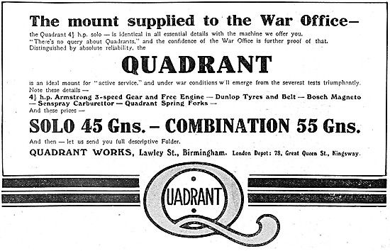 Quadrant 4 1/2 hp Military Motor Cycle 1914                      