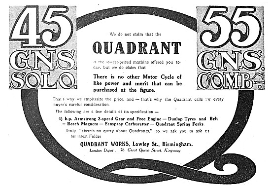 Quadrant Motor Cycles - Quadrant Motor Cycle Combinations 1914   
