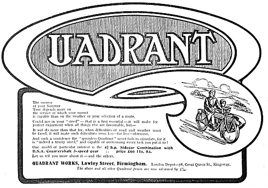 1915 Quadrant Motor Cycles Advert                                