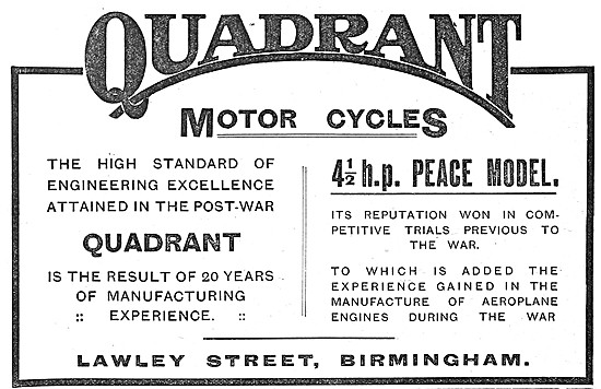 1919 Quadrant 4.5 hp Peace Model Motor Cycle                     