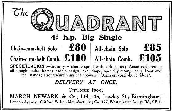 Quadrant Motor Cycles 1921 - Quadrant Big Single                 