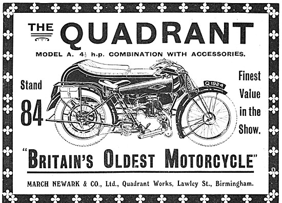1923 Quadrant Model A 4.5 hp Motor Cycle Combination             