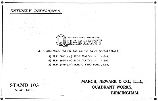 1926 Quadrant Motor Cycles Advert                                