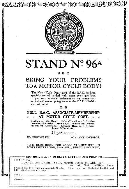 RAC - Royal Automobile Club - R.A.C.1926 Advert                  