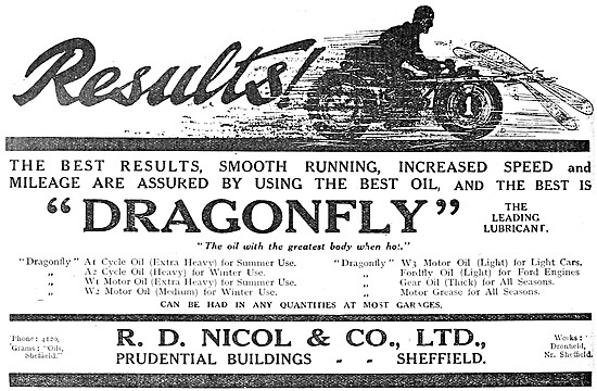 Dragonfly Motor Oil 1921 Advert                                  