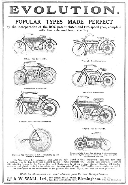 List Of Motor Cycles With ROC Clutch & Gearbox Conversions 1908  