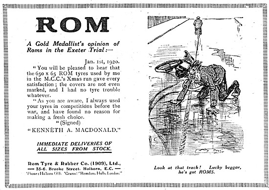 ROM Motorcycle Tyres 1920 Advert                                 