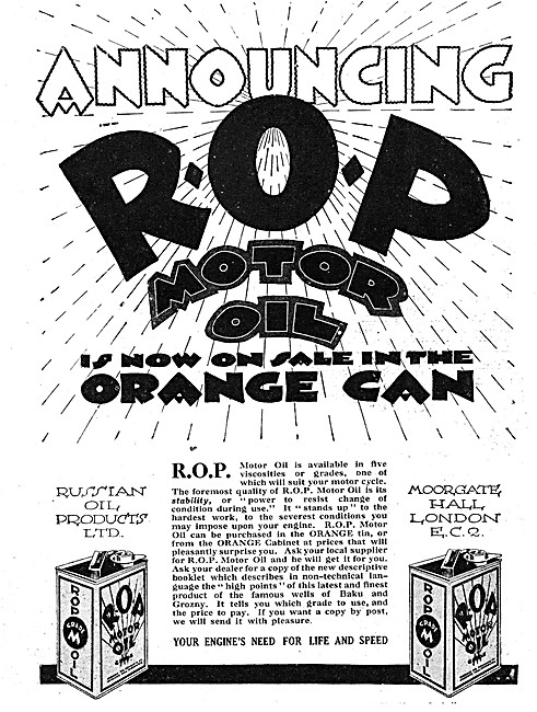 ROP Russian Oil Products - ROP Motor Oil 1929 Advert             