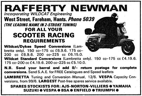 Rafferty Newwman Scooter Racing Parts 1970 - Wildcat Engineering 