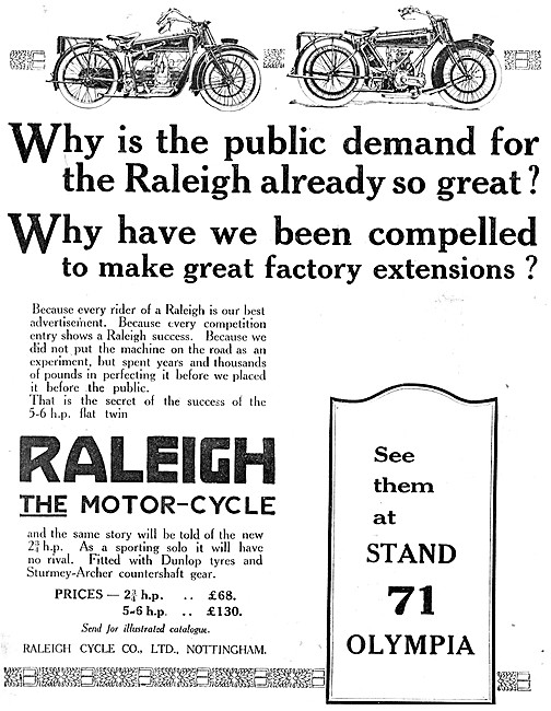 1921 Raleigh Motor Cycles                                        