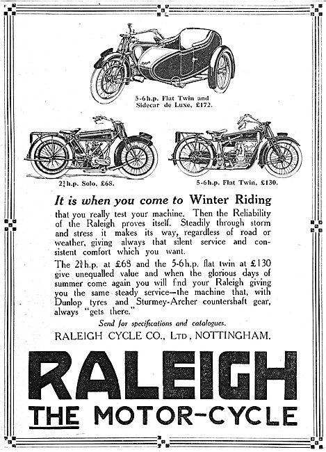 Raleigh Flat Twin 6hp Motor Cycle Combination 1921               