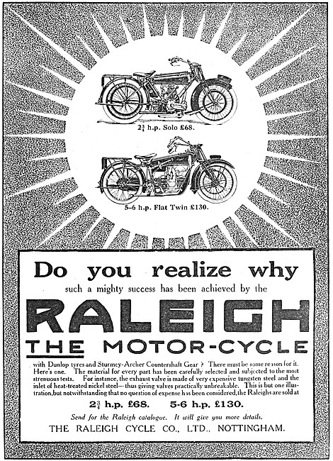 1922 Raleigh Motor Cycle Range                                   