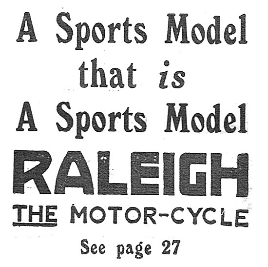 Raleigh Motor Cycles Advert From 1923                            