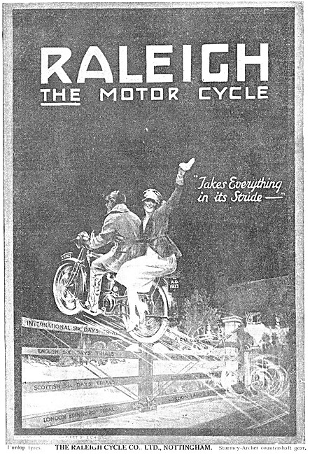 1923 Raleigh Motor Cycles Advert                                 