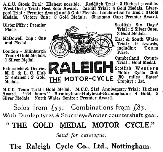Raleigh Motor Cycles 1923 Advert                                 