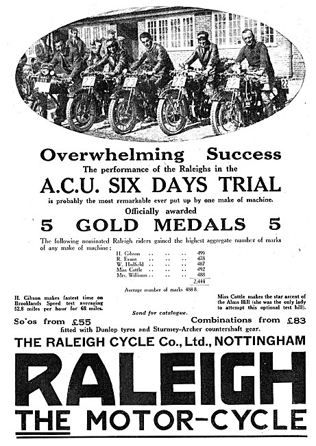 Raleigh 1923 Six Days Trial Motor Cycles                         
