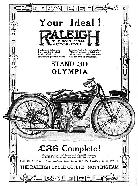 1925 Raleigh Gold Medal Motor Cycles                             