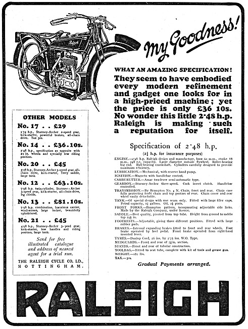 1927 Raleigh Motor Cycles                                        