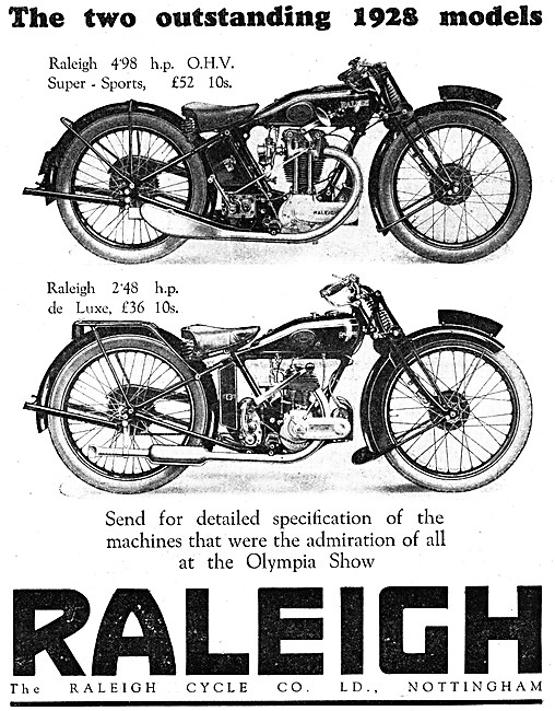 Raleigh 4.98 hp Super-Sports Motor Cycle 1927 Advert             
