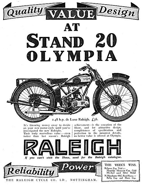 1928 Raleigh 2.48 hp de Luxe Motor Cycle                         
