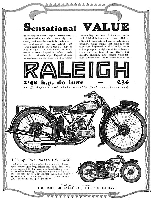 1929 Raleigh Two-Port Motor Cycles                               