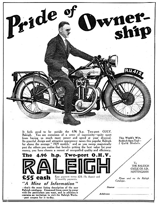 1929 Raleigh 4.96 hp Two-Port OHV Motor Cycle                    