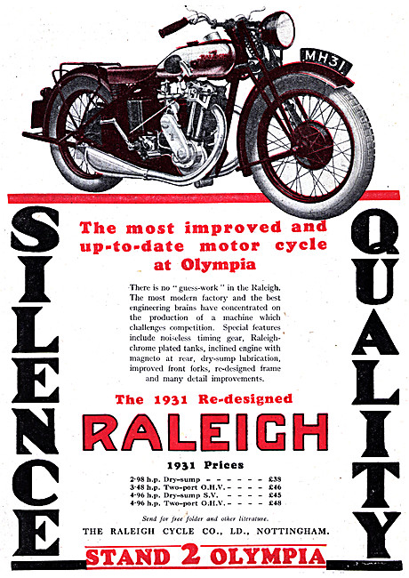 1930 Raleigh Motor Cycle Models & Prices                         