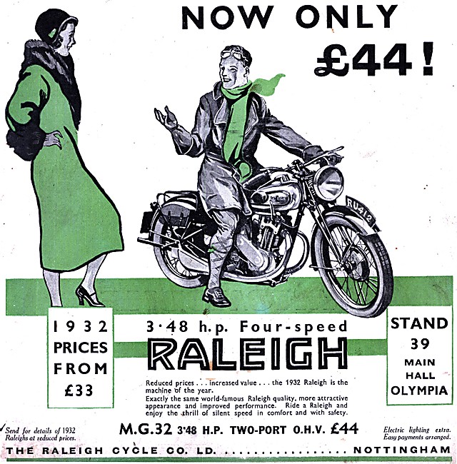 1931 3.48 hp Raleigh Motor Cycle Advert                          