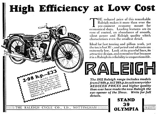 The Raleigh 2.98 Motor Cycle 1931 Model                          
