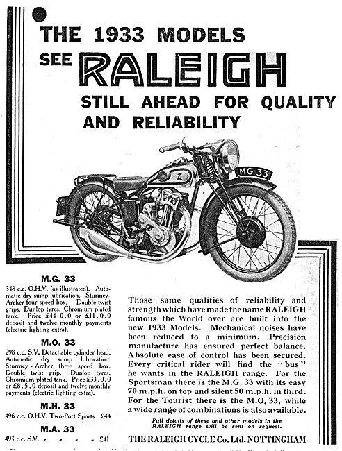 1932 Raleigh M.G. 33 348 cc Motor Cycle                          