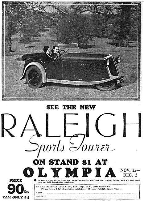 1933 Raleigh Sports Tourer Three Wheeler Car                     