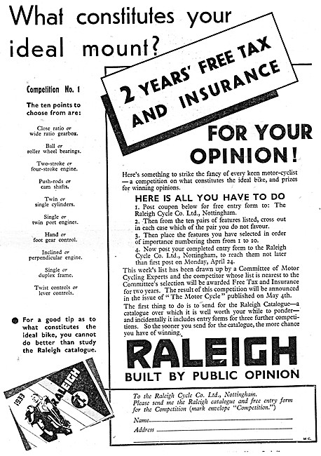 1933 Raleigh Motor Cycles                                        
