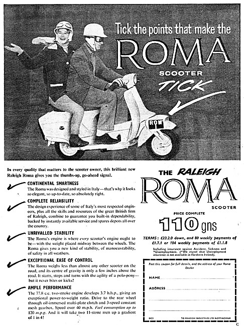 1961 Raleigh Roma 80 cc Motor Scooter                            