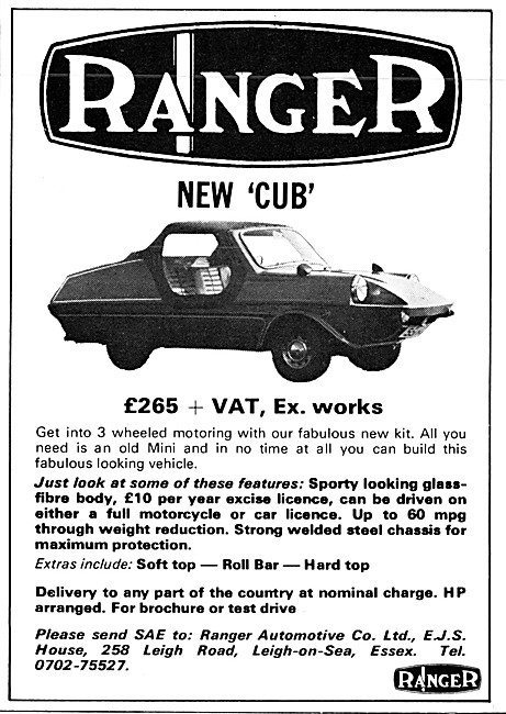 1975 Ranger Kit Cars - Ranger Cub Three Wheeler Kit Car          