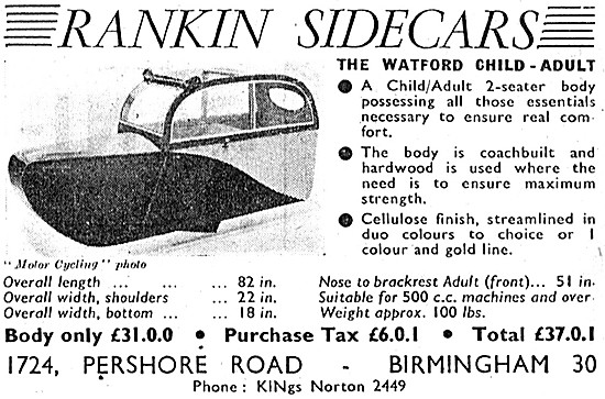 1953 Rankin Watford Child-Adult Sidecar                          