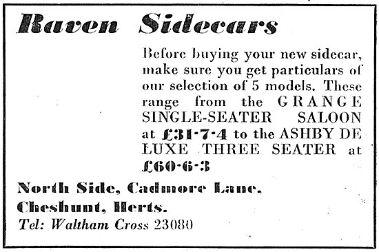 1960 Raven Grange Sidecar Advert                                 