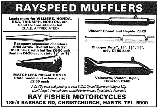 Ray Fisher Rayspeed Motorycle Silencers - Rayspeed Mufflers      