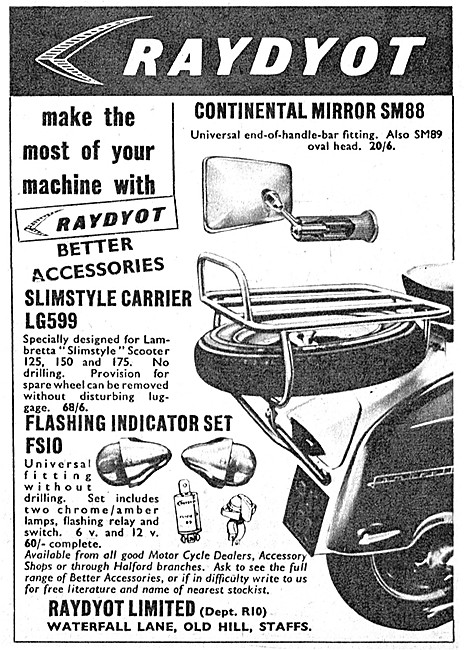 Raydyot Motor Sxooter Accessories 1964 Catalogue Items           