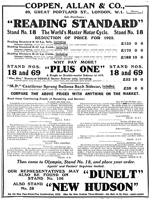 1921 Reading Standard Motorcycles & Sidecars                     