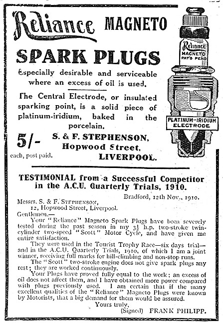 1910 Reliance Magneto Spark Plugs                                