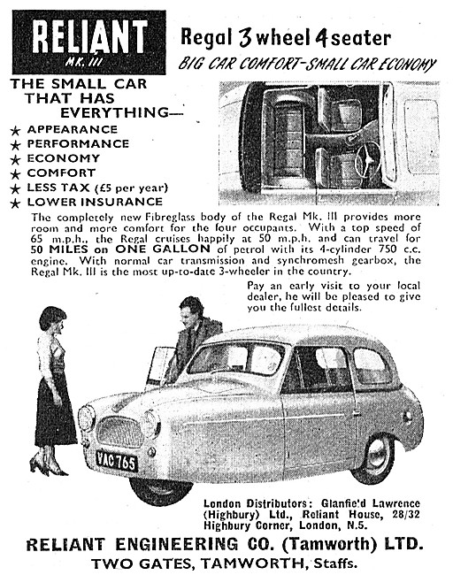 1957 Reliant Regal Mk.3 3 Wheel 4 Seater                         