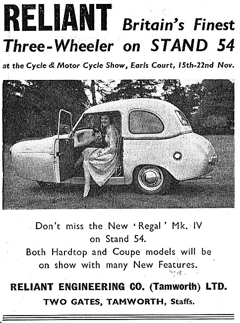 1958 Reliant Regal Mk IV Three Wheeler                           